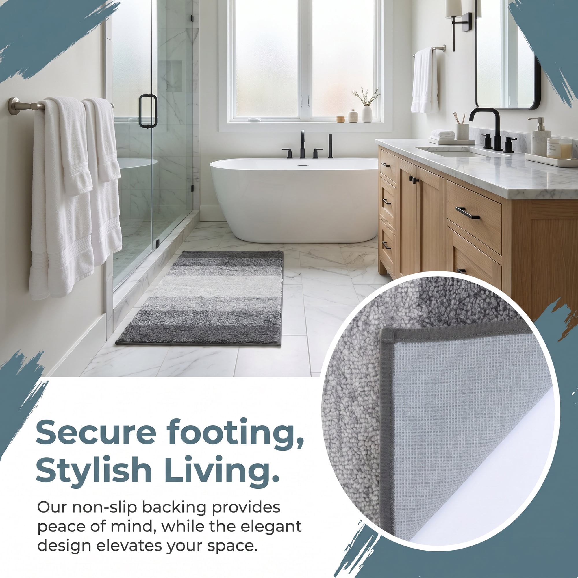 Unique Bargains Soft Absorbent Plush Non-Slip Machine Washable Bath Mat Grey 24" x 16"
