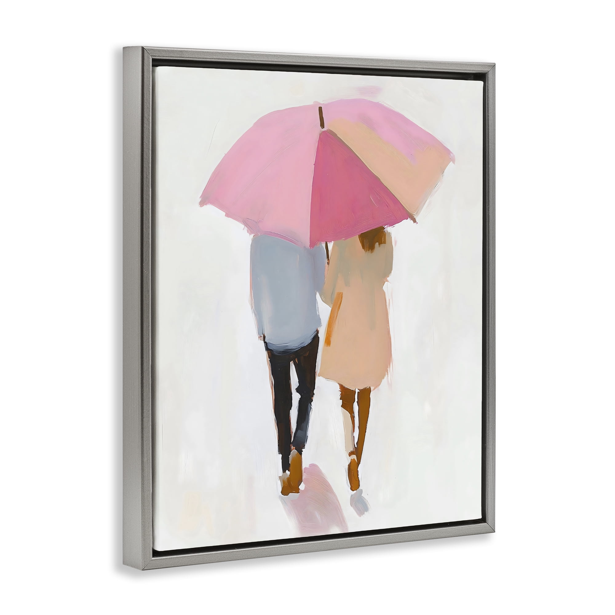 Stupell Industries Couple Stroll Under Umbrella Gray Framed Floater Canvas Wall Art, design by The Prints Vibe
