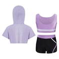 thumbnail image 2 of XUNZOO Kids Girls 3pcs Dance Sport Outfit Short Hoodie Hooded with Tank Top Shorts Set Active Gym Light Purple 10, 2 of 7