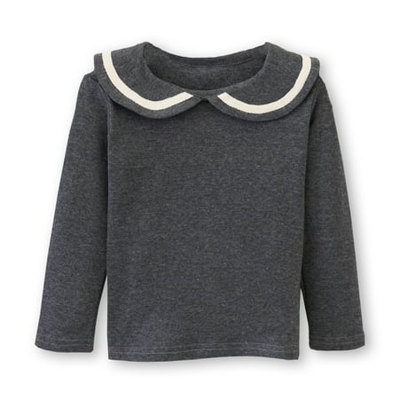 

Conti Kids Toddler Girls Peter Pan Collar Polo Long Sleeve Cotton Shirts Blouse Gray 2-3 Years