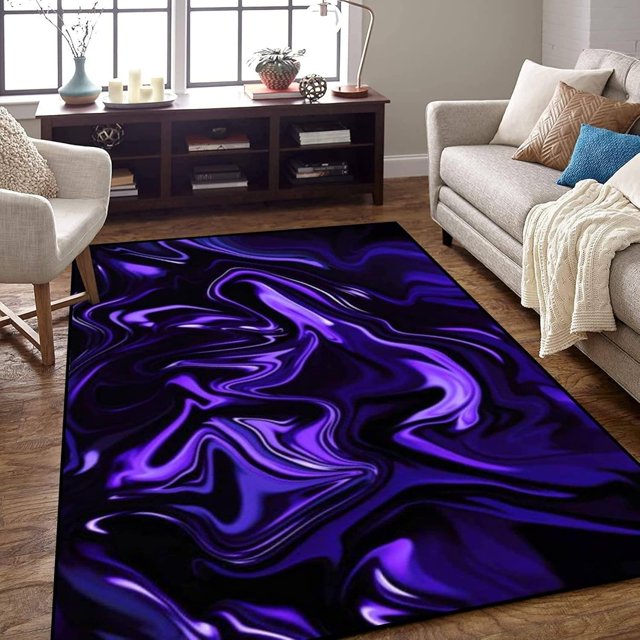 Marble Black Large Area Rugs, Abstract Purple Wave Runner Rugs, Non-Slip Floor Throw Mat, Rectangle Carpet for Living Room, Bedroom, Hallway Front Entrance, Kitchen, Dining, 4' x 5'3"