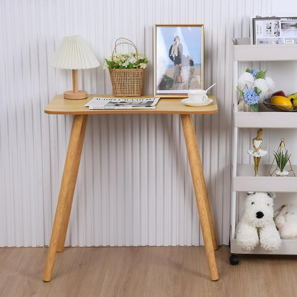 Wooden Writing Desk, 28 Inch Ergonomic Study Table Computer Desk, Small Writing Table with Solid Legs, Spacious Desktop, Study Desk Workstation for Home Office, Bedroom, White