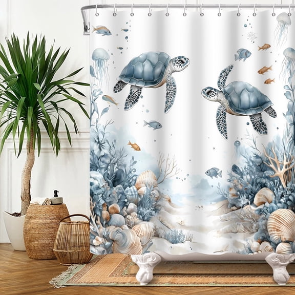MIZHONA Summer Sea Turtle Shower Curtain Ocean Bathroom Curtain Decor with Hooks 72"W x 72"L