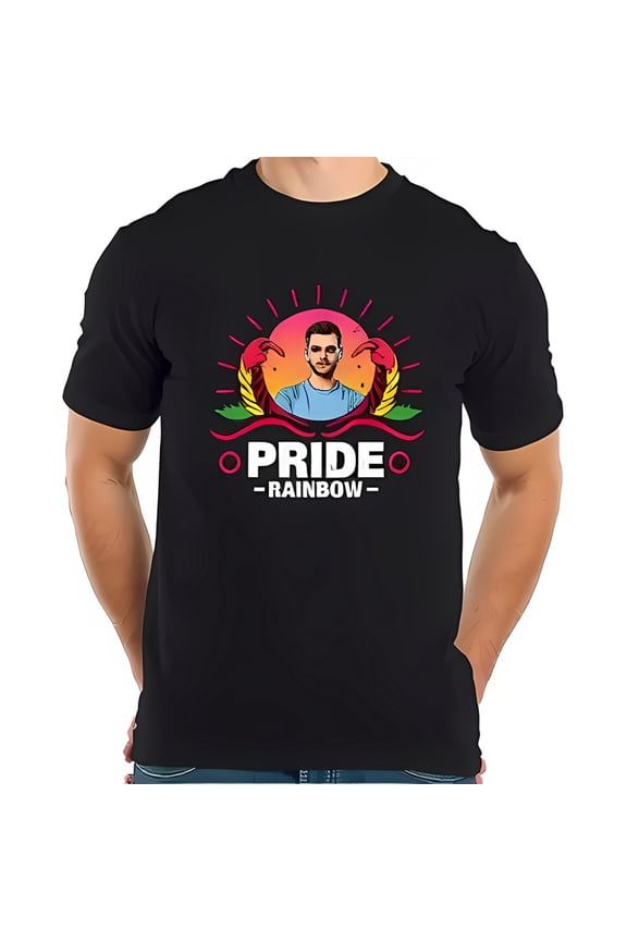 Vibrant Cotton Short Sleeve T-Shirt with Bold 'PRIDE' Graphic and Colorful Rainbow Design - Celebrate Inclusivity