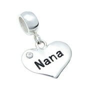 QUEENBERRY Sterling Silver Nana Heart Love Cubic Zirconia Crystal Dangle Bead Charm Fits Pandora