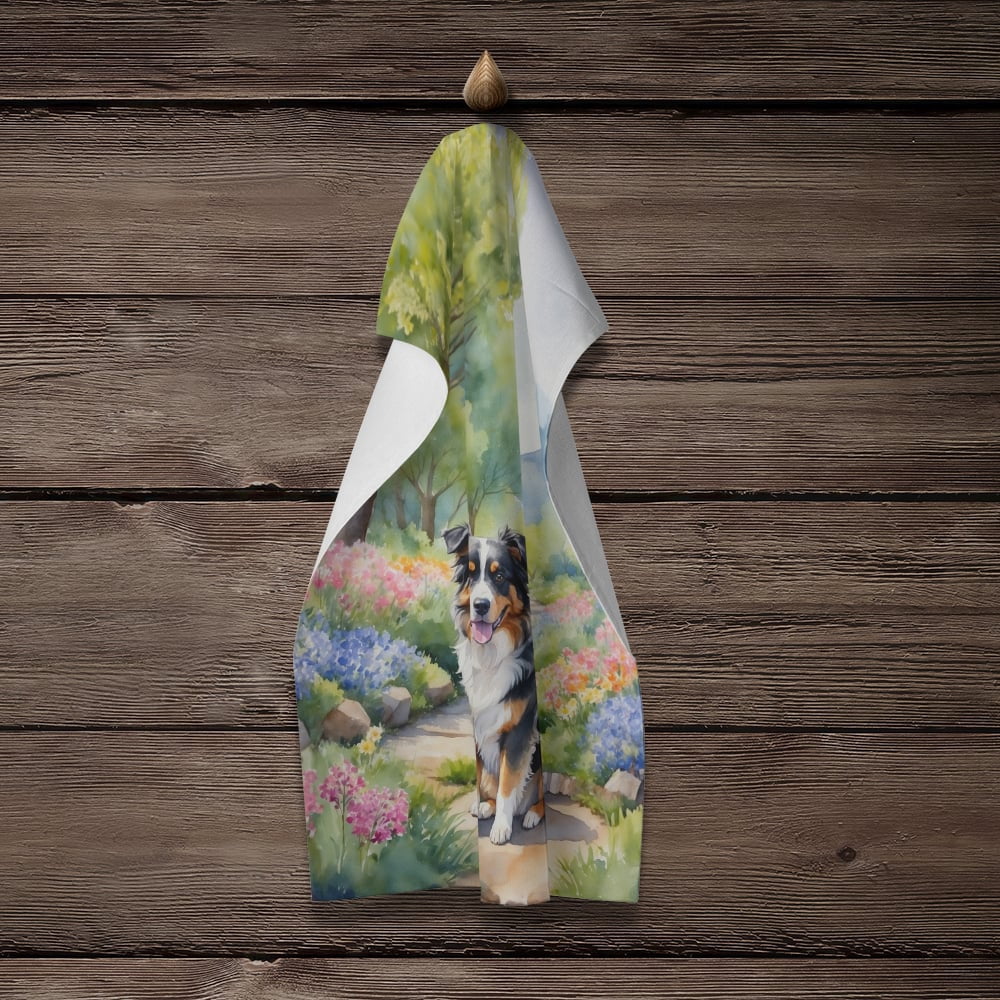 Australian Shepherd Spring Garden Kitchen Towel