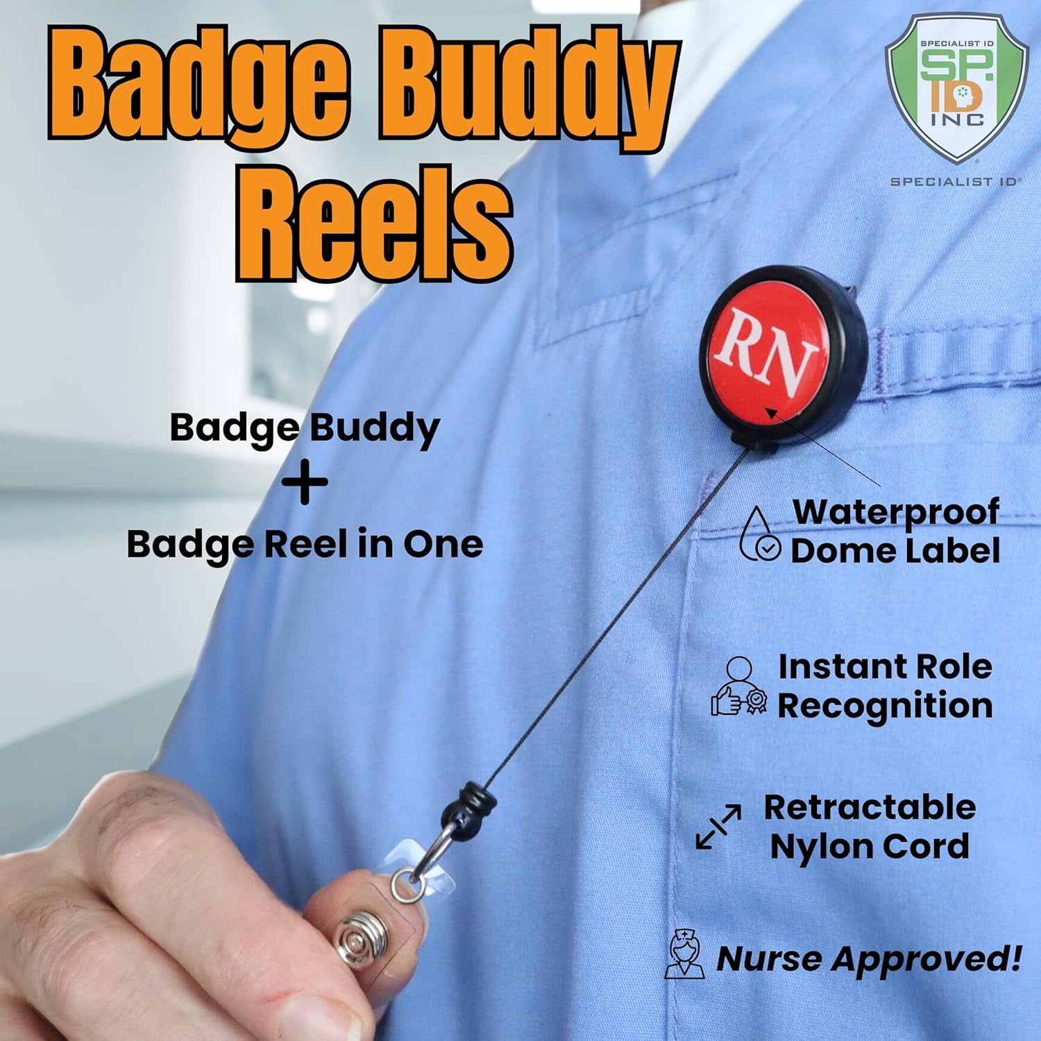 2 Pack - MD Badge Buddy Reels with Alligator Clip - Swivel Retractable Reel MD Badge Holder & Title Card in One - Medical Doctor Retractable Hospital I'd Role Dome Label by Specialist ID (Red)