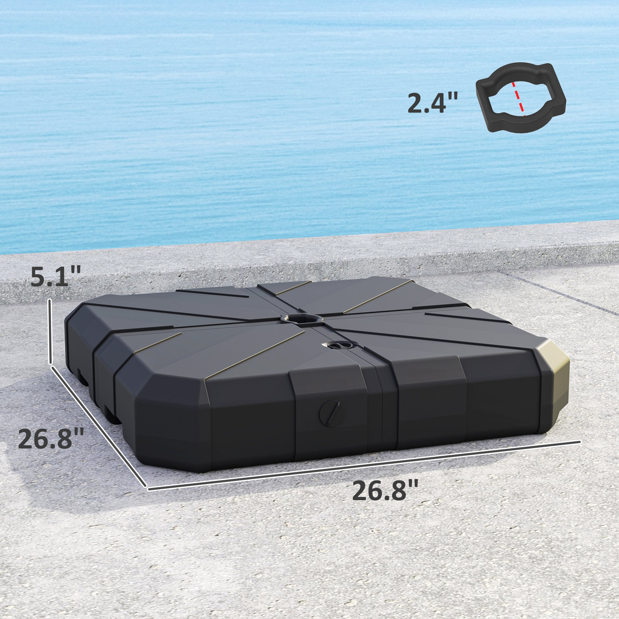 Homiyad Square Patio Umbrella Base, Cantilever Offset Umbrella Base Heavy Duty Outdoor Umbrella Stand Base, Filled Up to 143lbs with Stand or 130lbs with Water for Garden Poolside, Black