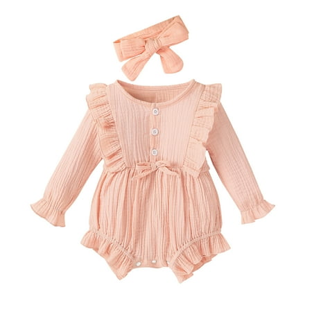 

Binmer Newborn Infant Baby Girl Long Sleeve Bowtie Ruffle Romper Bodysuit+Headband Set