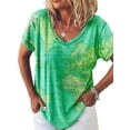 thumbnail image 1 of Uhndy Plus Size Tops for Women Blouse Shirts Map Print Short Sleeve V-Neck Pullover Tops Tee Green 3XL, 1 of 2