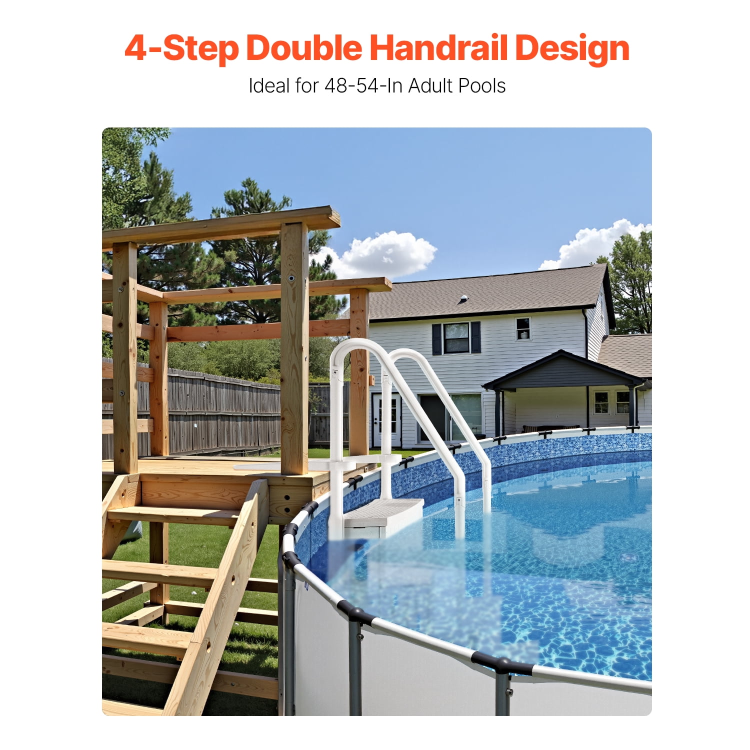 KFFKFF 4-Step Pool Steps Above Ground, Anti-slip Pool Ladder with Dual Handrailss, Supports up to 400 lbs, Suitable for 48-54 Inch Inground & Above-ground Pools, Creamy White