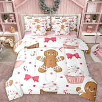 Manfei Cute Bow Tie 7pcs Bedding Comforter Set,Brown Gingerbread Man Queen Bedding Sets,Sweet Cake Dessert Queen Sheet Sets For Teens,Super Cozy Room Decor Reversible