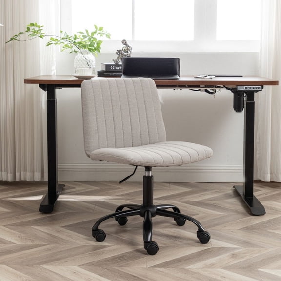 Dtwnek 360 Degree Swivel Fabric Armless Office Chair with Wheels, Adjustable Height Task Chair for Living Room, Office, Gray