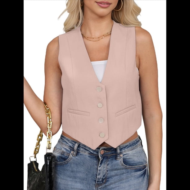 Chaleco de Traje Corto para Mujer, con Botones, Informal, Elegante, para Negocios. Rosa L
