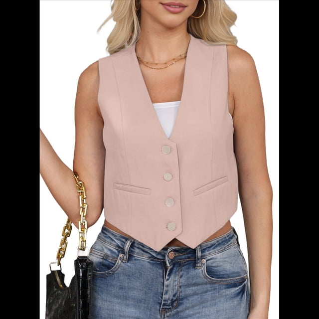 Chaleco de Traje Corto para Mujer, con Botones, Informal, Elegante, para Negocios. Rosa L