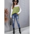 thumbnail image 2 of Women'S Oversized Colorblock Sweater - Crew Neck Rib-Knit Drop Shoulder Long Sleeve Pullover Top Green S, 2 of 8