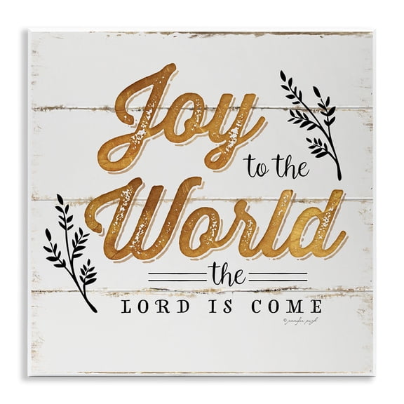 Stupell Industries Traditional Joy To The Word Gold Christmas Holiday Word Design Wall Plaque Art, 12 x 12, by Jennifer Pugh