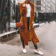 thumbnail image 3 of Long Coat Women Cardigan Coat Lapel Long Sleeve Open Front Golden Velvet Fabric Jacket Solid Color Mid-length Outerwear, 3 of 6