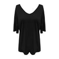 thumbnail image 5 of Tee Shirts Womens! Comdrip Women's T Shirt V Neck Half Sleeve Loose Shirt Casual Solid Color Basic Top Womens Short Sleeve Tops Black L, 5 of 5
