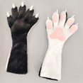 thumbnail image 3 of Byfri Black and White Plush Cat Claw Gloves, Cartoon Kitten Paw Full Finger Mittens for Themed Events, Black White One Size 40x15cm, 3 of 7