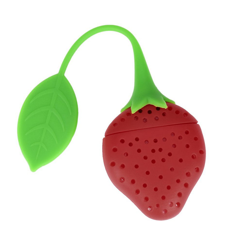 Morgane Strawberry Shape Tea Infuser Pure Soft Silicone Rubber Loose Tea Leaf Strainer Herbal Spice Filter Diffuser Kitchen Gadget Red+Green