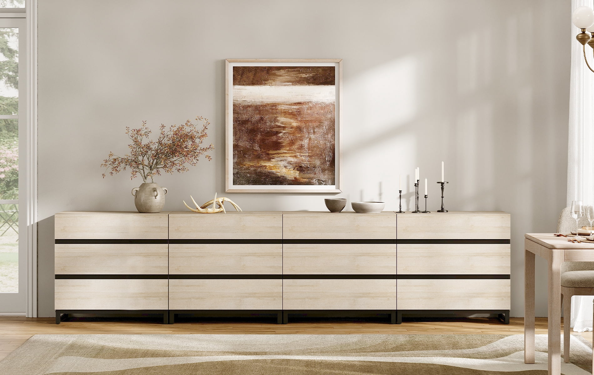 4 In 1 Multifunctional Sideboard Buffet Cabinets, Modern Sideboard With Adjustable Shelf And 12 Drawers, Coffee Bar Cabinet Storage Cabinet For Living Room, Kitchen,Beige