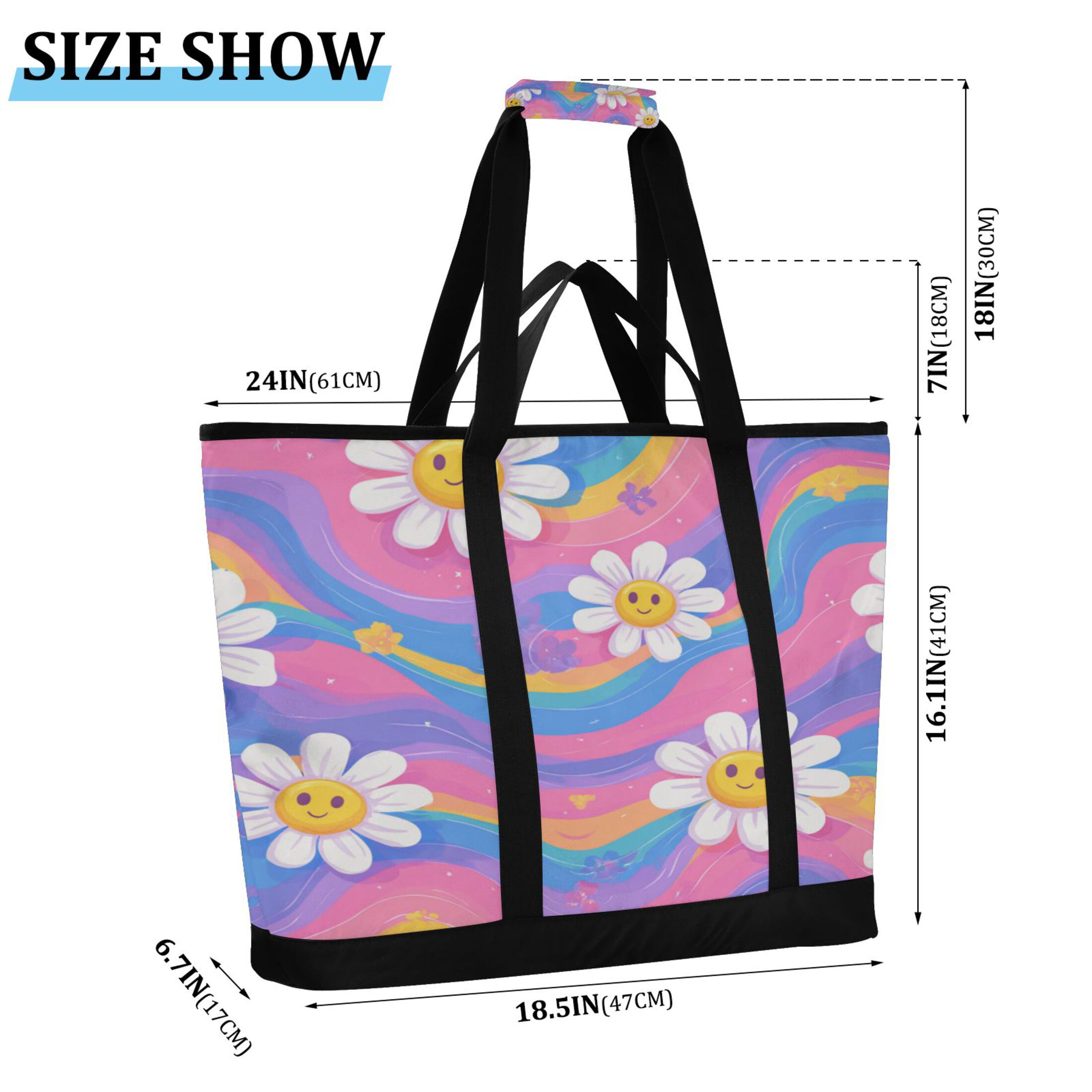 Extra-Large Wide Opening Design Capacity Hand-Held Ice Pack Thickened Insulation Layer For Long-Lasting Cold Retention For Outdoor Shopping Picnics And Camping Adorable Daisies