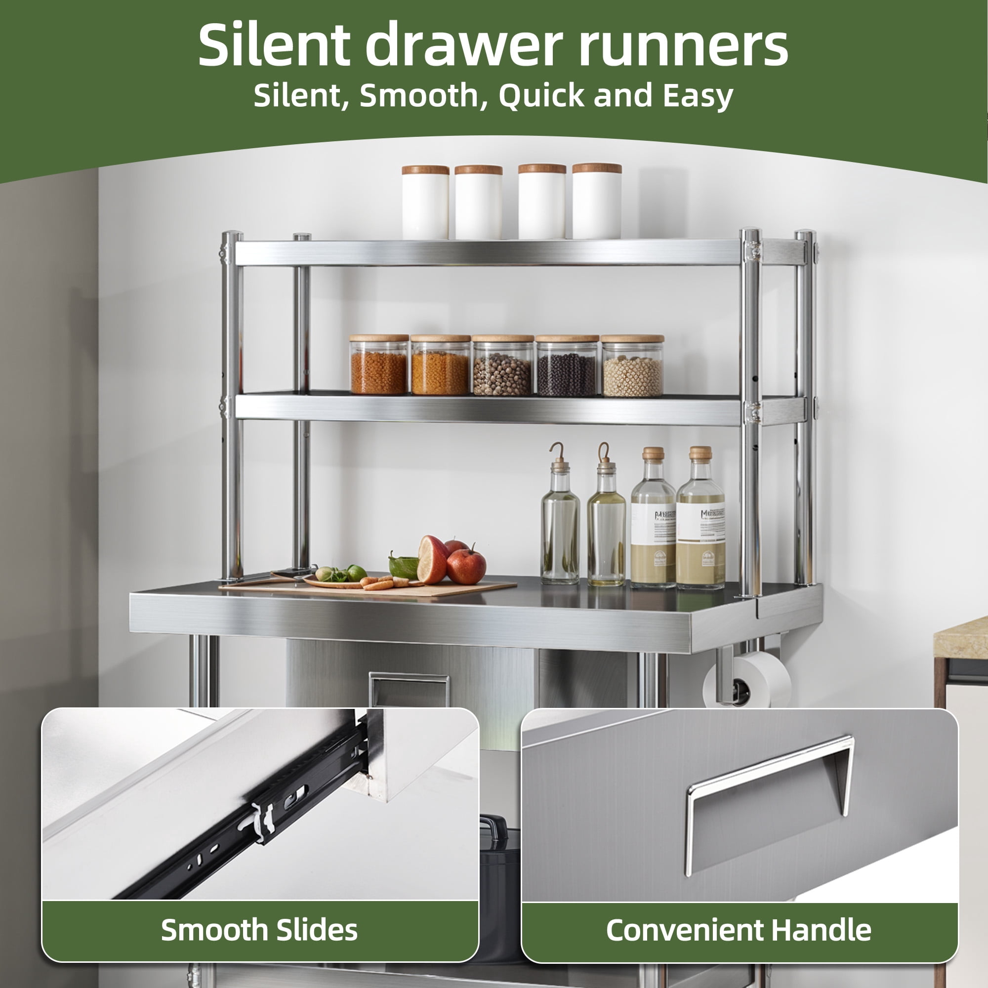 Uforic NSF Stainless Steel Table with Adjustable Height, Storage Rack, Towel Hanging Bar, Overshelves, Drawer, 36" x 24" for Kitchen, Restaurant