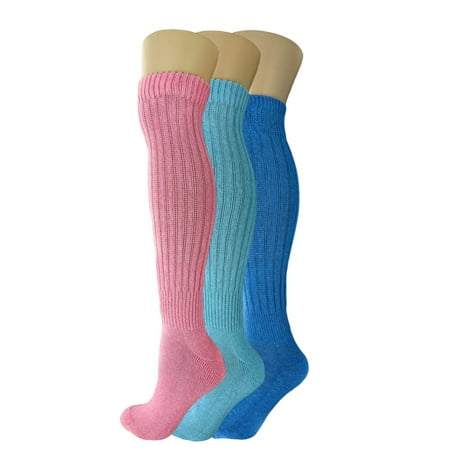 

3 Pack Slouch Socks Cotton Colorful Heavy Knee High Scrunch Socks for Women and Men - (Pink-Capri-Turquoise)