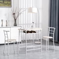 thumbnail image 3 of 3 Piecs Kitchen Table Set, Dining Set Table and 2 Chairs with Metal Frame and Wine Rack, Compact Size Bar Table and Chairs Set for Apartment Kitchen Bistro Breakfast Nook Dining Room, White JA1071, 3 of 9