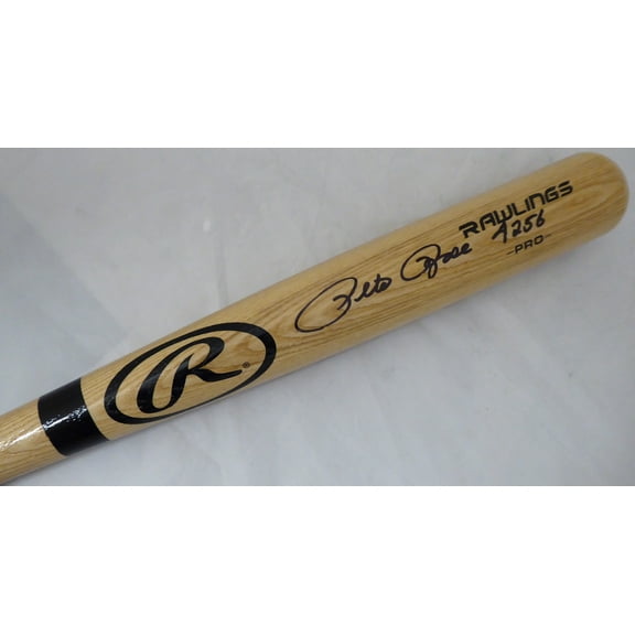 Pete Rose Autographed Blonde Rawlings Bat Cincinnati Reds "4256" In Black PR Holo 177050