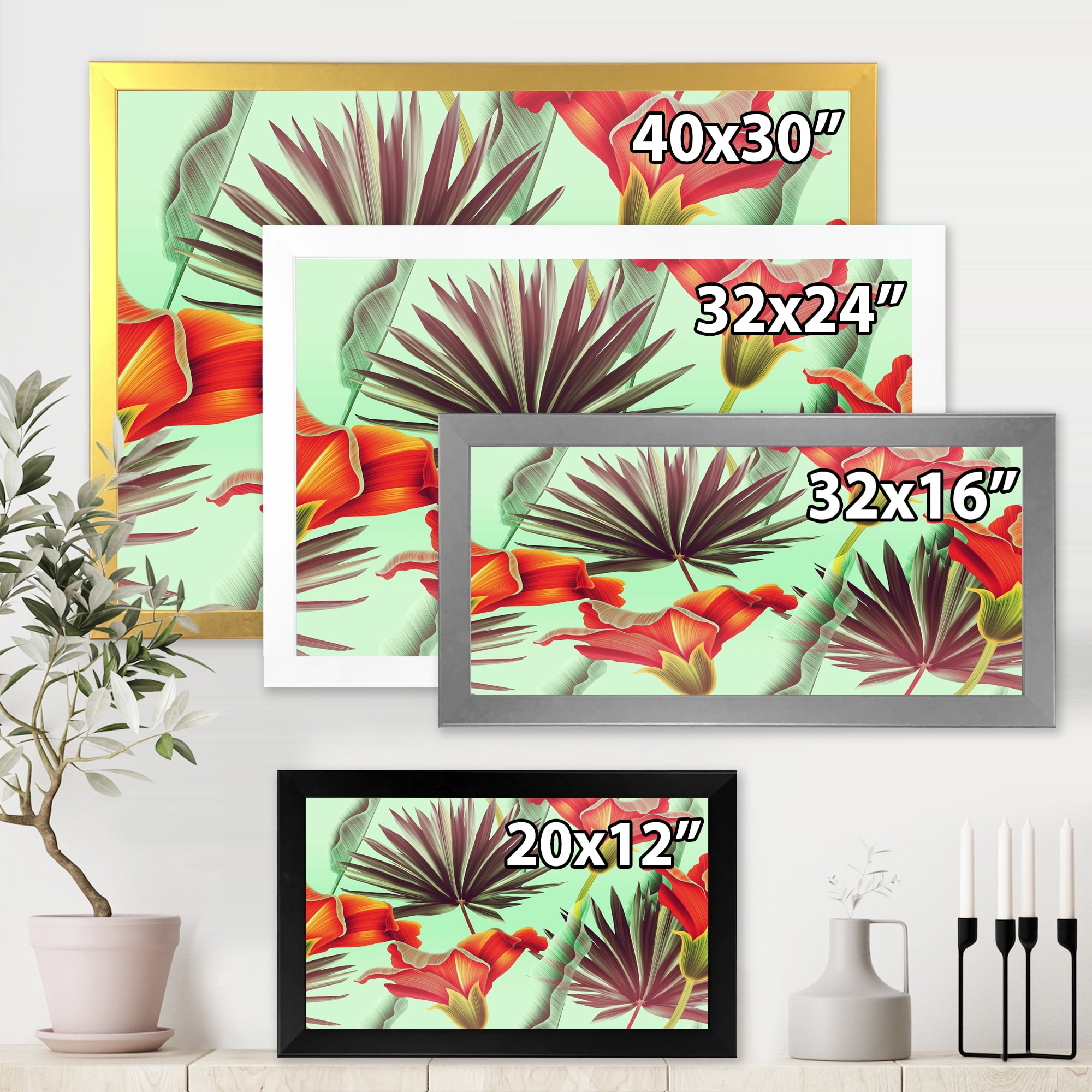Designart 'VIntage Tropical Flowers VII' Traditional Framed Art Print