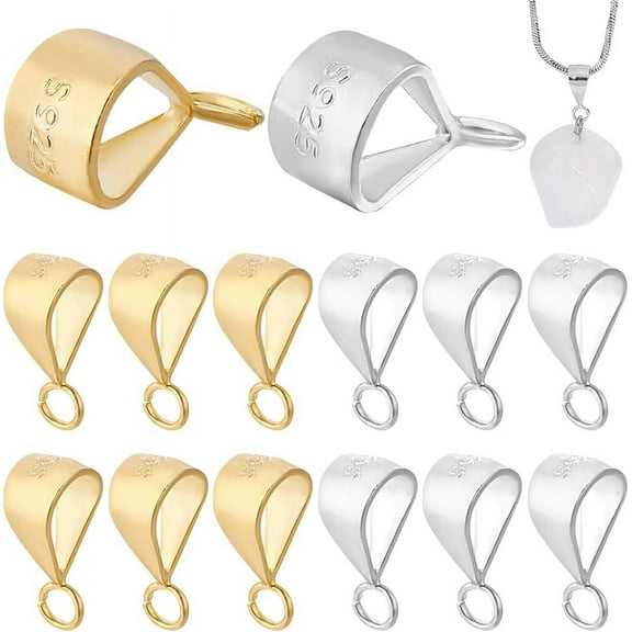 12Pcs 925 Sterling Silver Pendant Clasp for Necklace Bails for Jewelry Making Gold Slider Pendant Clasp Bail Connector DIY Making