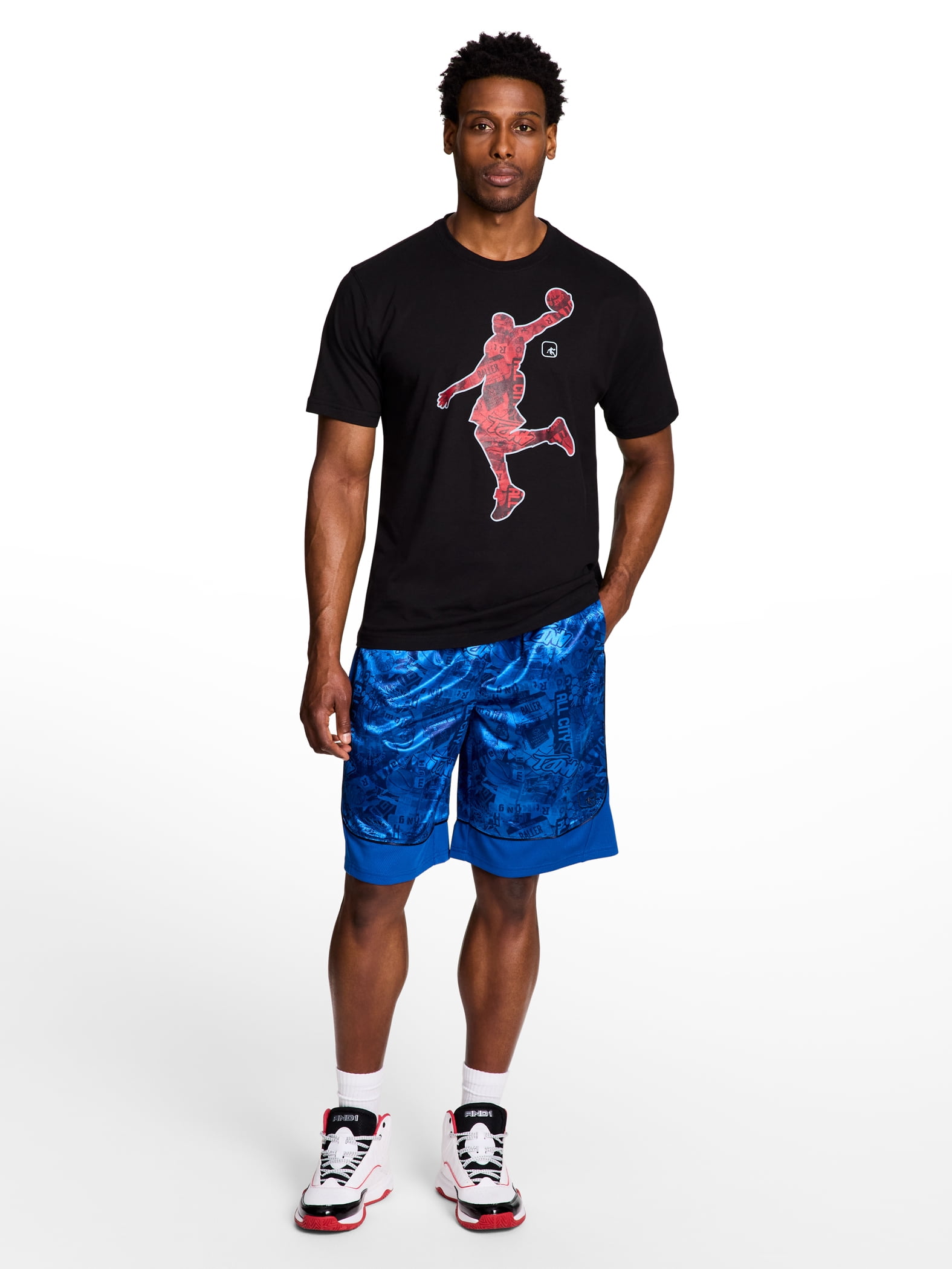 AND1 Men's & Big Men's All Court Printed Pattern Short, 11" Inseam, Sizes XS-5XL