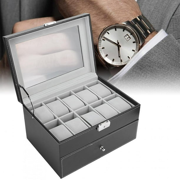 Black Watch Box 20 Grid Watch Box Double Layer Watch Storage Box