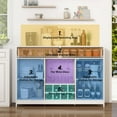 thumbnail image 5 of 51.2'' Rattan Coffee Bar Cabinet with Drawers and Storage, Boho Sideboard Buffet Cabinet with LED Lights, Wine Liquor Cabinet with Glass Holder and Wine Cellar for Dining Living Room, White, 5 of 8