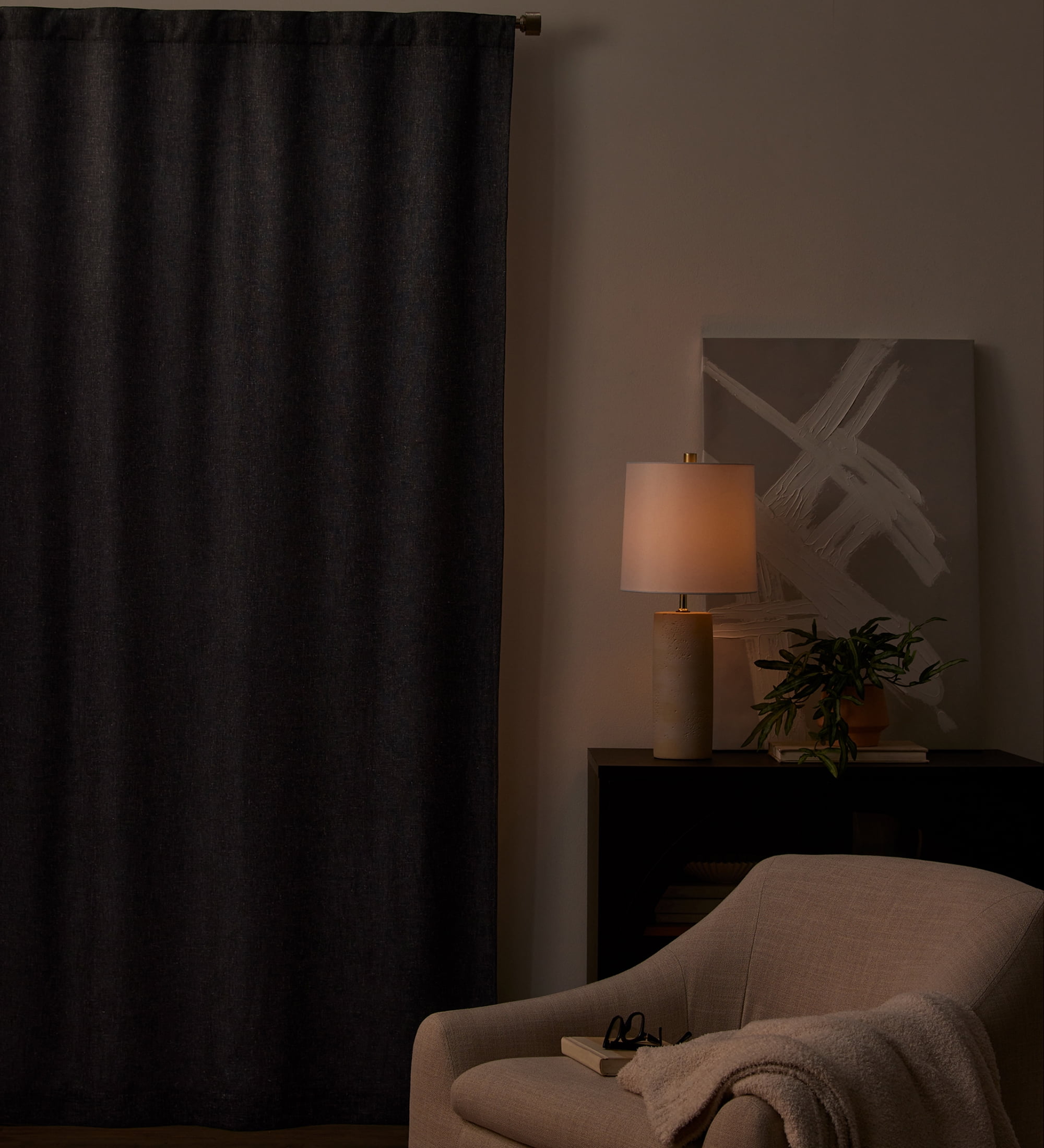 Better Homes & Gardens 100% Blackout Linen Blend Single Curtain, 50x95, Rich Black