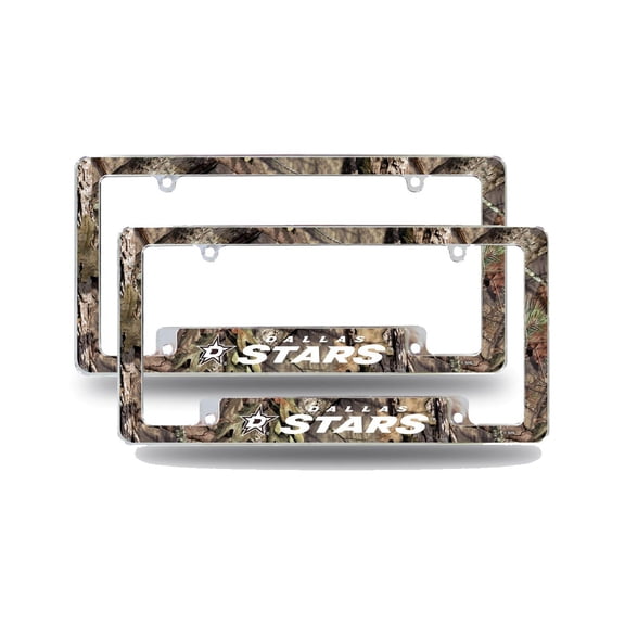 Dallas Hockey Stars Chrome Metal (Set of 2) License Plate Frames with Mossy Oak Camouflaged Camo Design