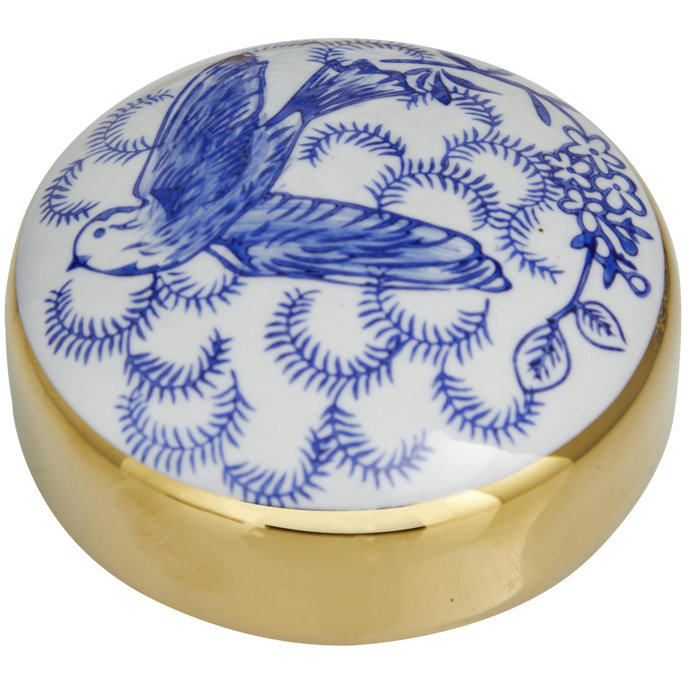 DecMode 14", 12"H Blue Ceramic Floral Decorative Jars with Gold Accents, 2-Pieces