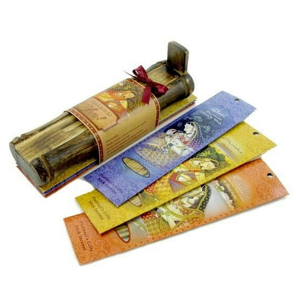 Incense Gift Set - Bamboo Burner   3 Meditation Incense Sticks Packs and Holiday Greeting - Happy Holidays