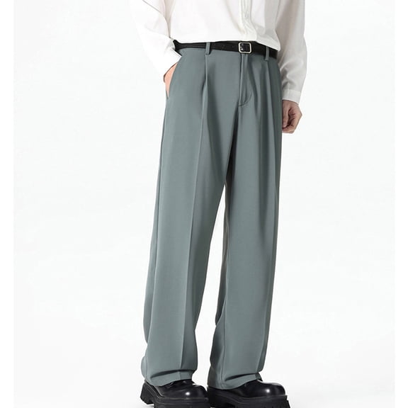 SAWOBUUN Men's Pleated Wide Leg Dress Pants Straight Leg Loose Fit Trousers Formal Business Casual Slacks