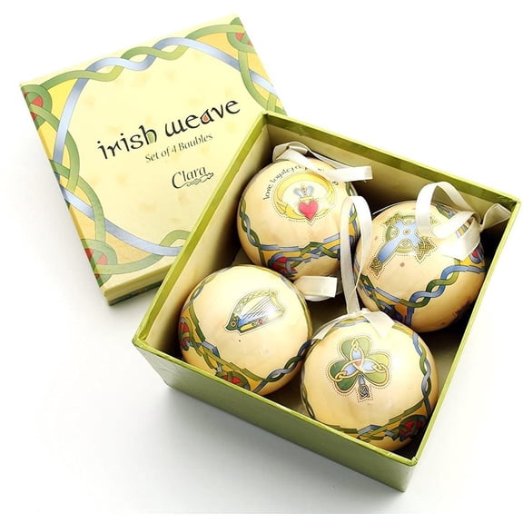 Irish Emblems Christmas Baubles Boxed Set of 4 Globes Ornaments by Royal Tara