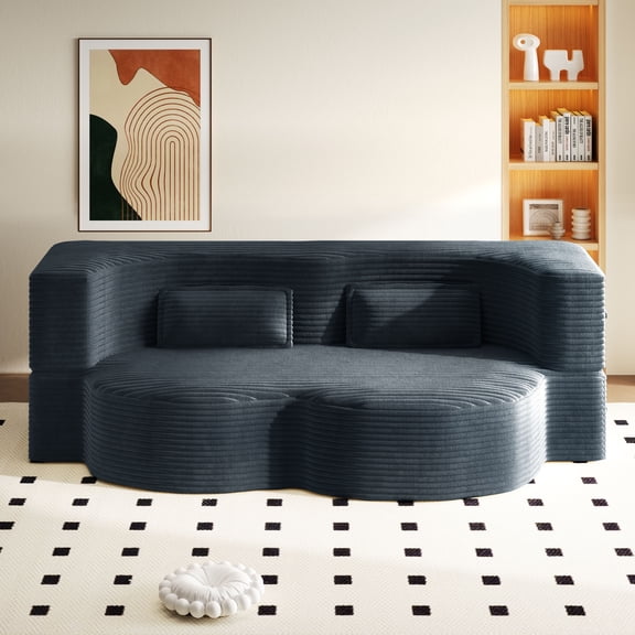 CQSXDA Modern Convertible Floor Sofa with 2 Pillows in Corduroy Fabric, 15 Inch Twin Size Foam Sleeper Bed No Assembly Required Sofa, Dark Grey