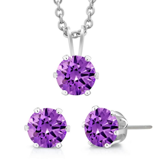 Gem Stone King 3-Piece Set: 3 Carat Cttw Purple Cubic Zirconia Necklace and Earrings Jewelry Set