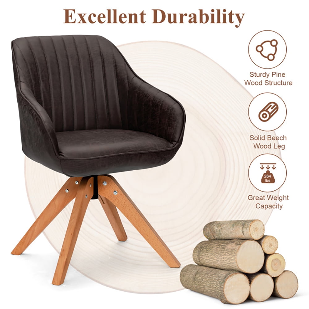 Finihen Swivel Accent Chair, Mid-Century Swivel Accent Chair PU Leather Vanity Study Armchair, for study room, Bedroom, Living Room, Dark Brown
