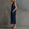thumbnail image 6 of Women's Cotton‑Linen Sleeveless Button‑Front Jumpsuit Crew Neck Solid‑Color Utility Loose Cropped One‑Piece Pants with Multi‑Pockets Navy XL(XL), 6 of 6