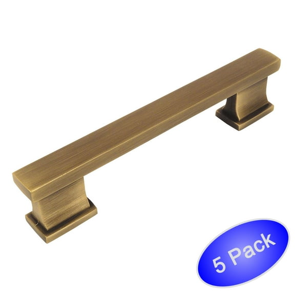 5 Pack - Cosmas 702-96BAB Brushed Antique Brass Contemporary Cabinet Hardware Handle Pull - 3-3/4" Inch (96mm) Hole Centers