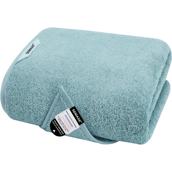 Toalla de baño SEMAXE, 100% algodón, con asa para colgar y etiqueta inteligente, color azul