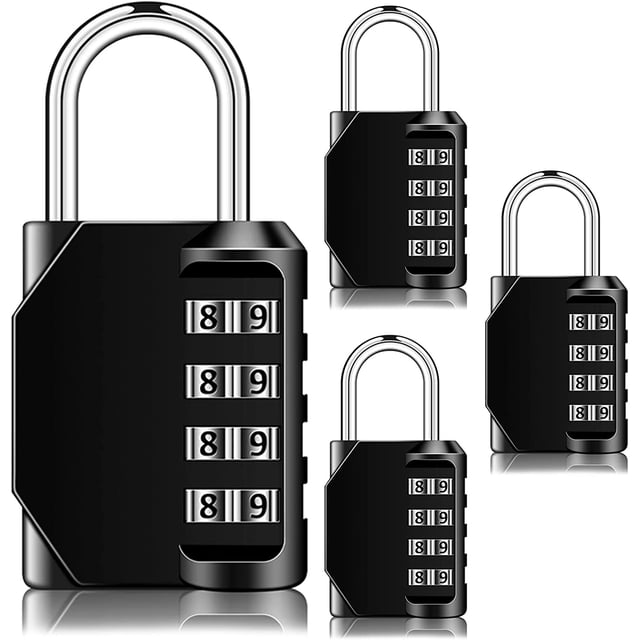 Jinsinto 4 Digit Combination Locks Waterproof Locker Padlock Resettable Outdoor Padlock (4, Black)