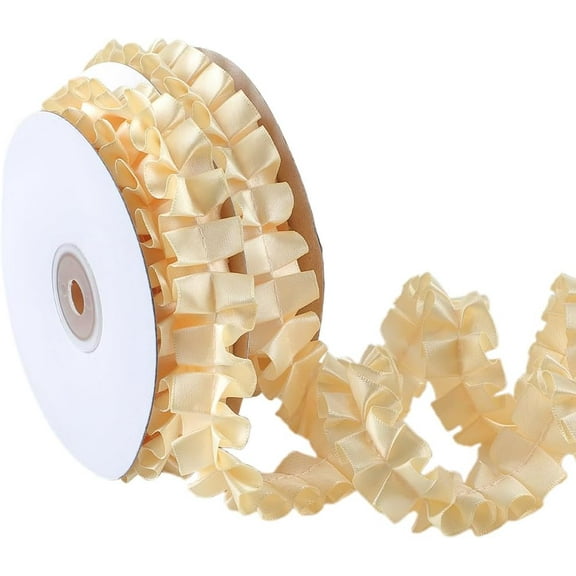 10 Yards Yellow Ruffle Ribbon Trim Pleated Fabric Satin Ribbons Vintage Double Sided Gathered Ruffled Edge Lace Applique Trimming for Sewing Making Crafts Wedding Home Decor Dresses Supply